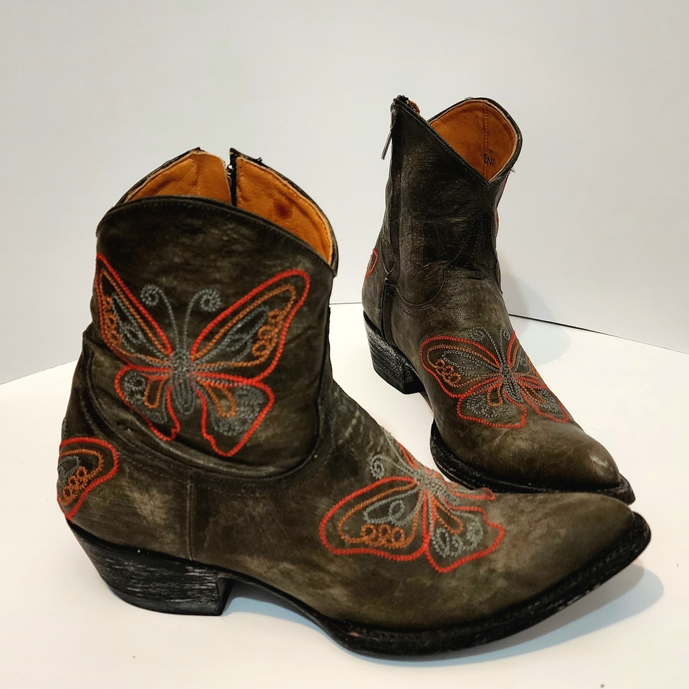 Old Gringo Butterfly Embroidered Ankle Cowboy Boots